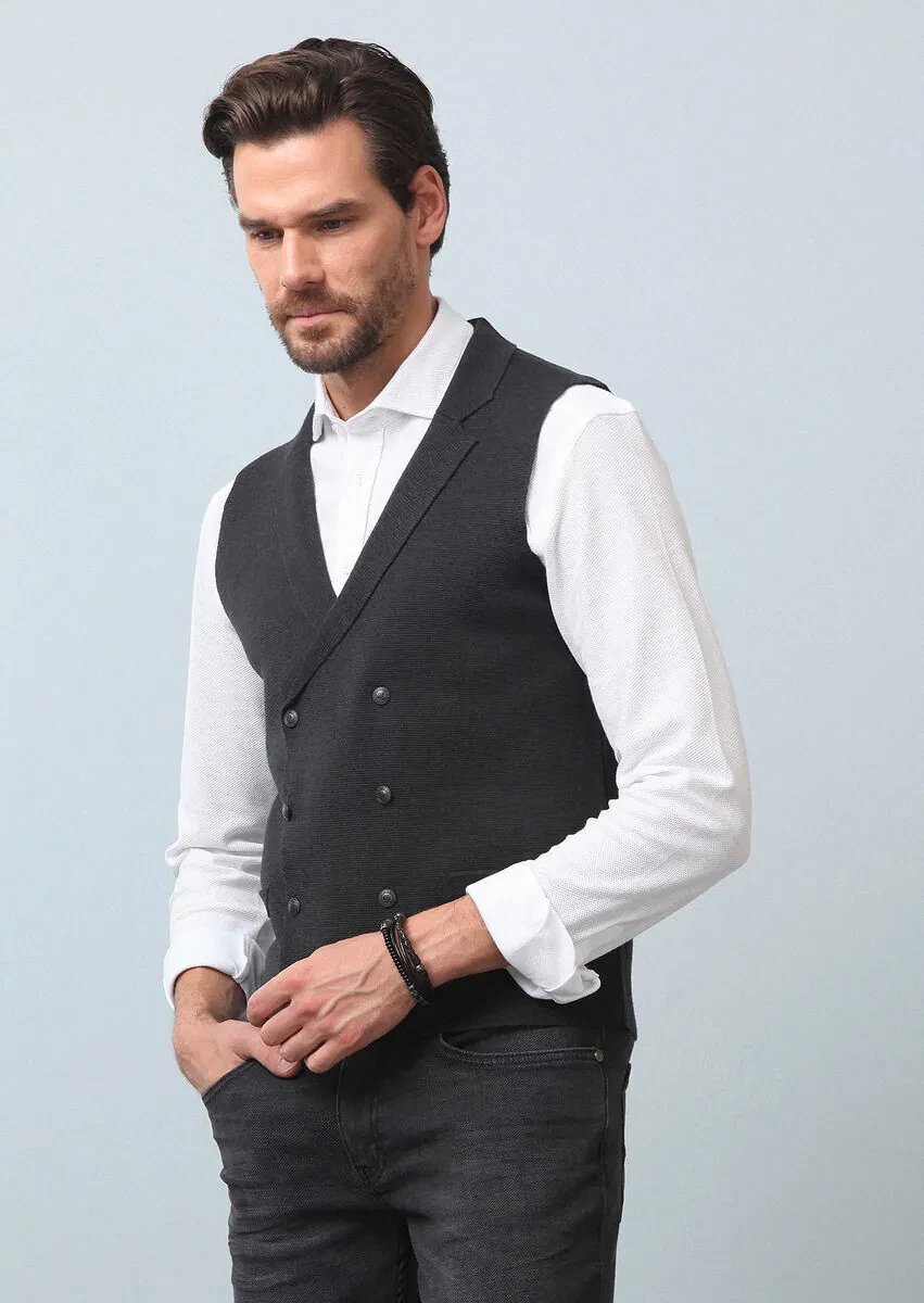 Hard Coal Plain Knitting Knit Vest - 1