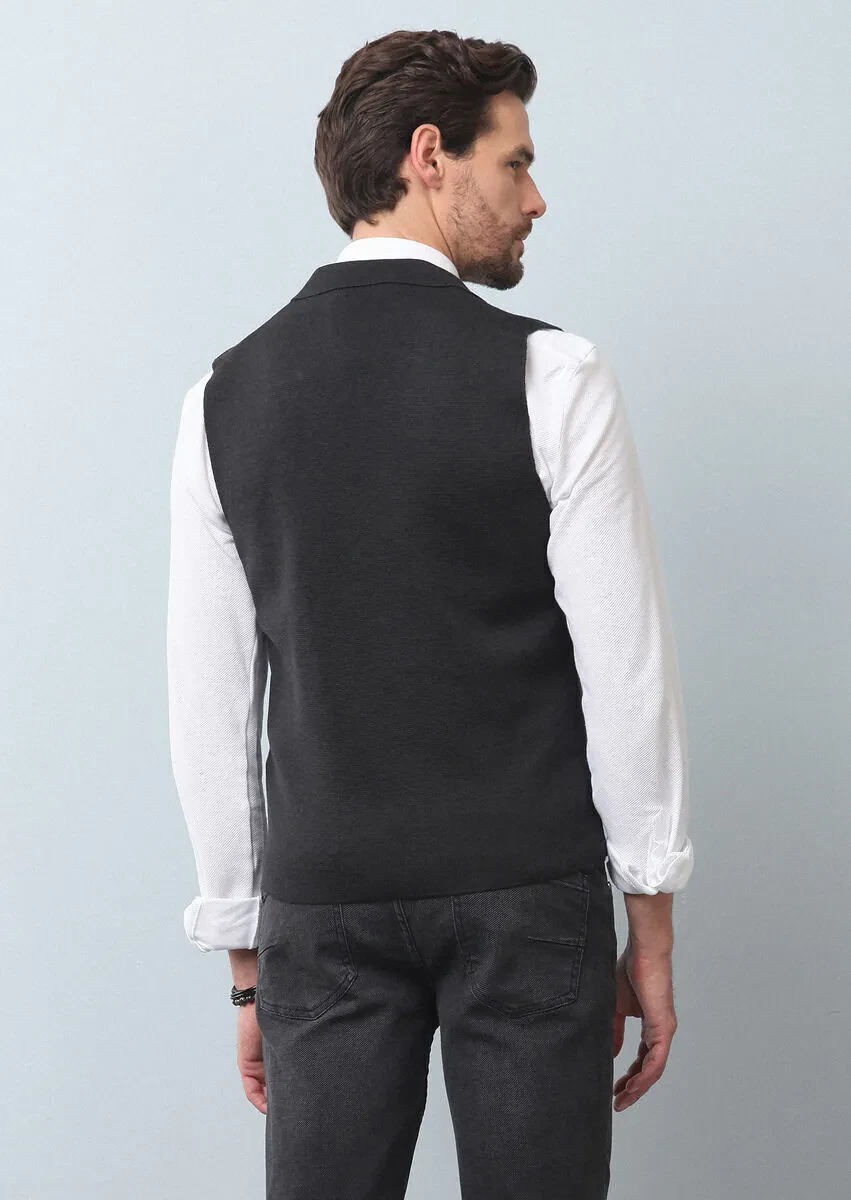 Hard Coal Plain Knitting Knit Vest - 5