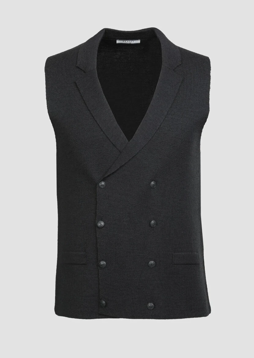 Hard Coal Plain Knitting Knit Vest - 6
