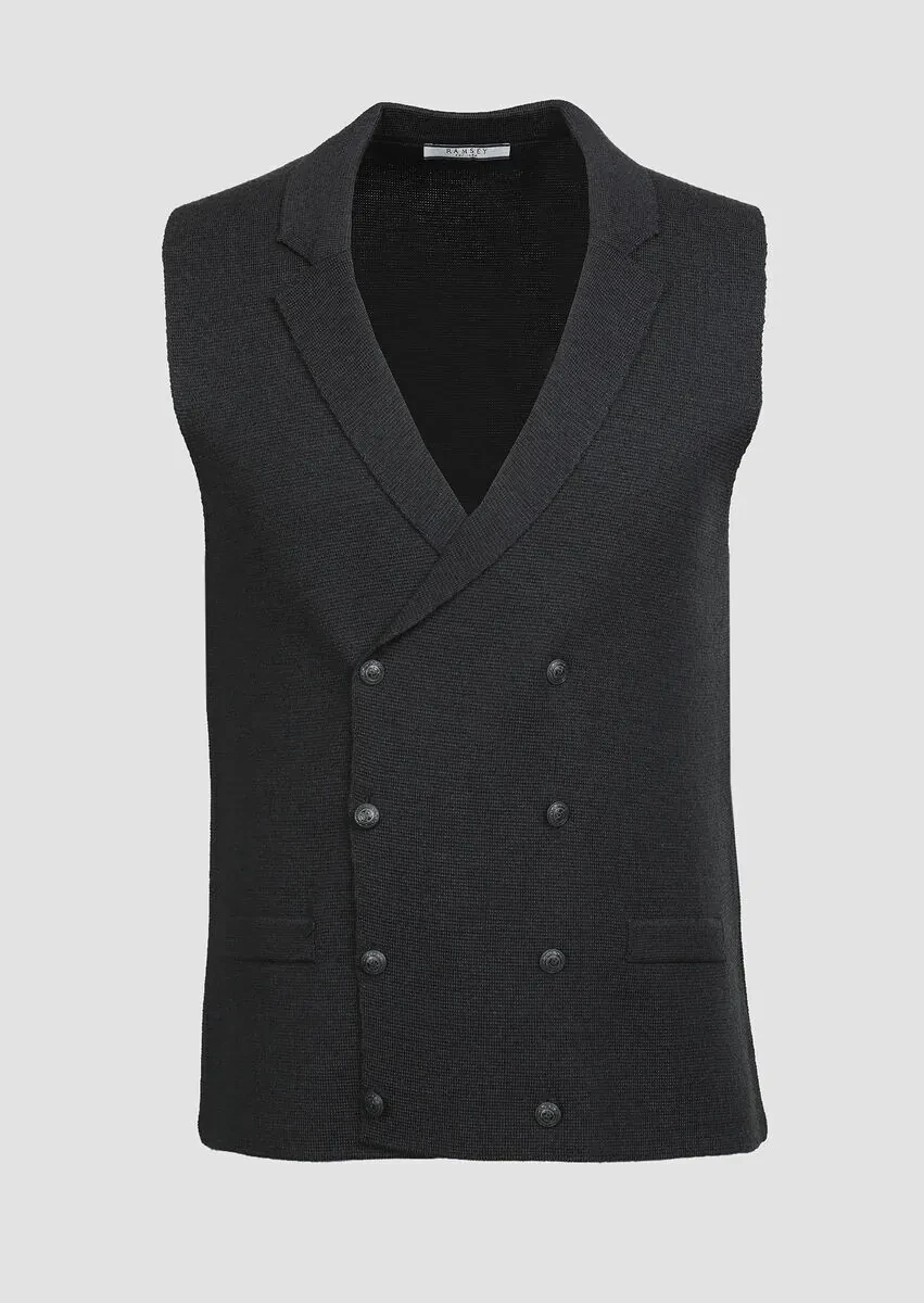 Hard Coal Plain Knitting Knit Vest - 6