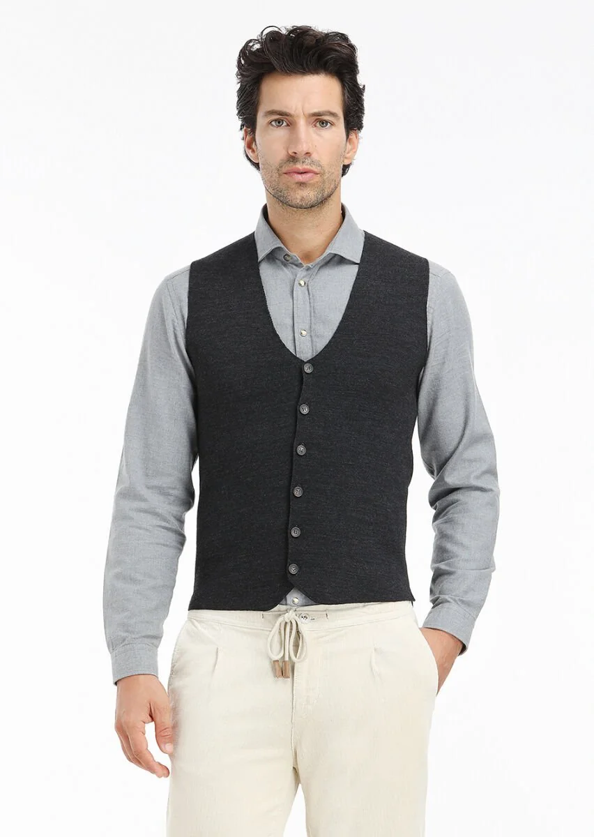 Hard Coal Plain Knitting Knit Vest - 1
