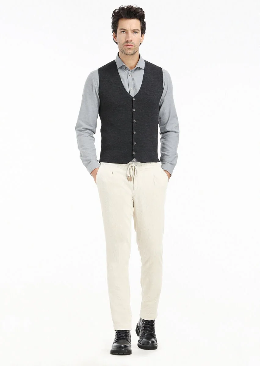 Hard Coal Plain Knitting Knit Vest - 2
