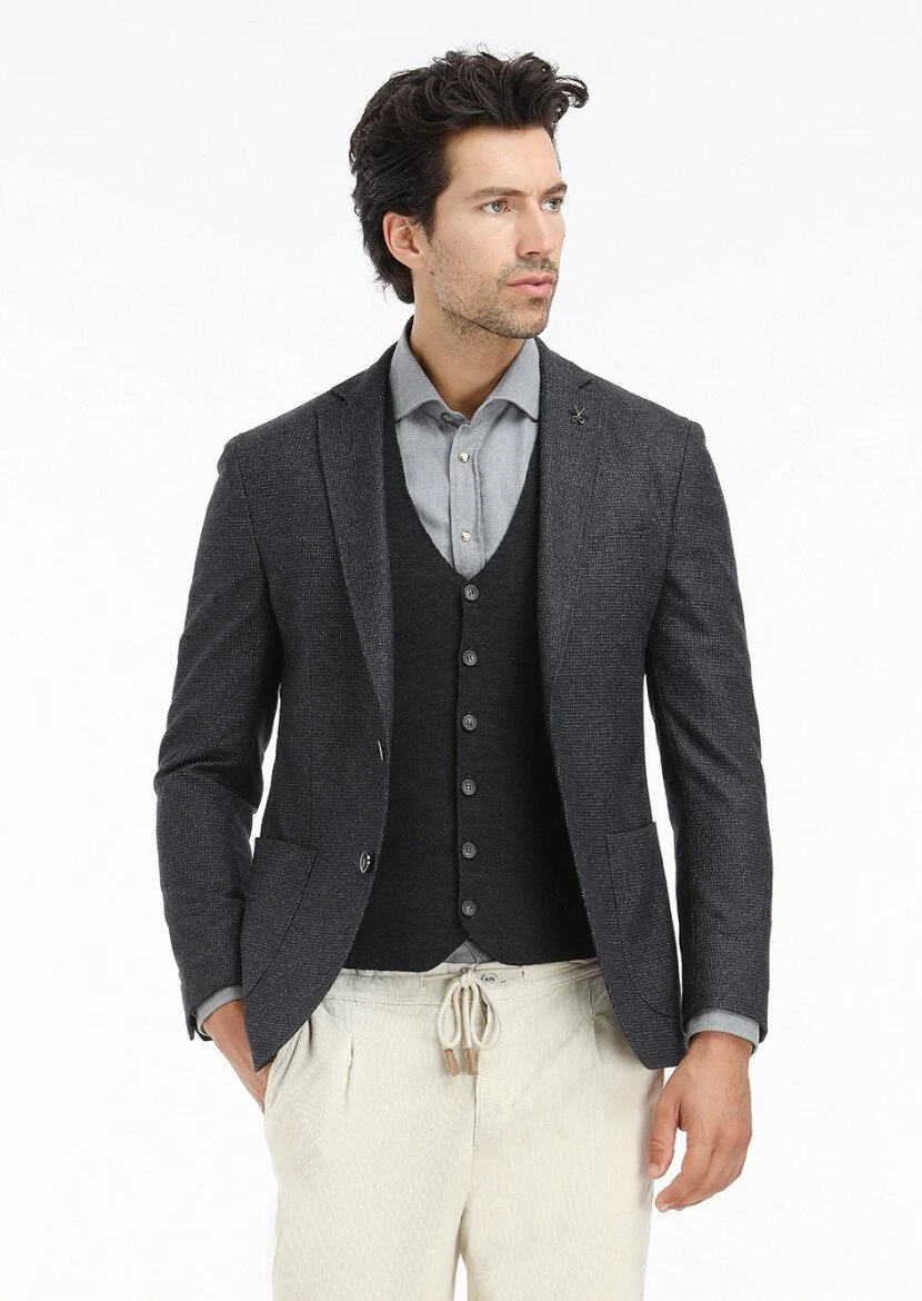 Hard Coal Plain Knitting Knit Vest - 4