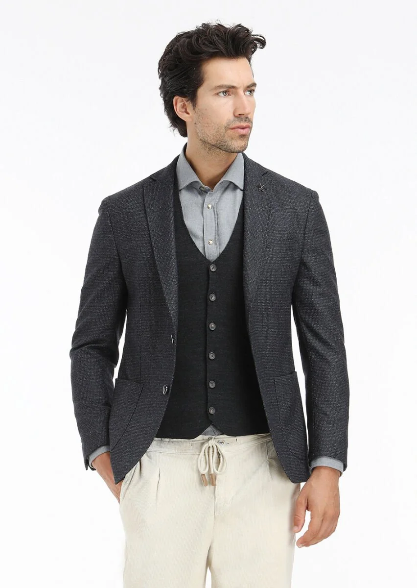 Hard Coal Plain Knitting Knit Vest - 4