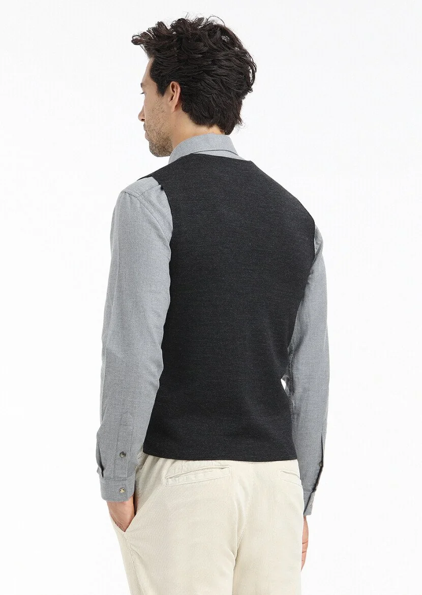 Hard Coal Plain Knitting Knit Vest - 5