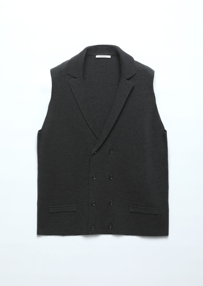 Hard Coal Plain Knitting Knit Vest - 7