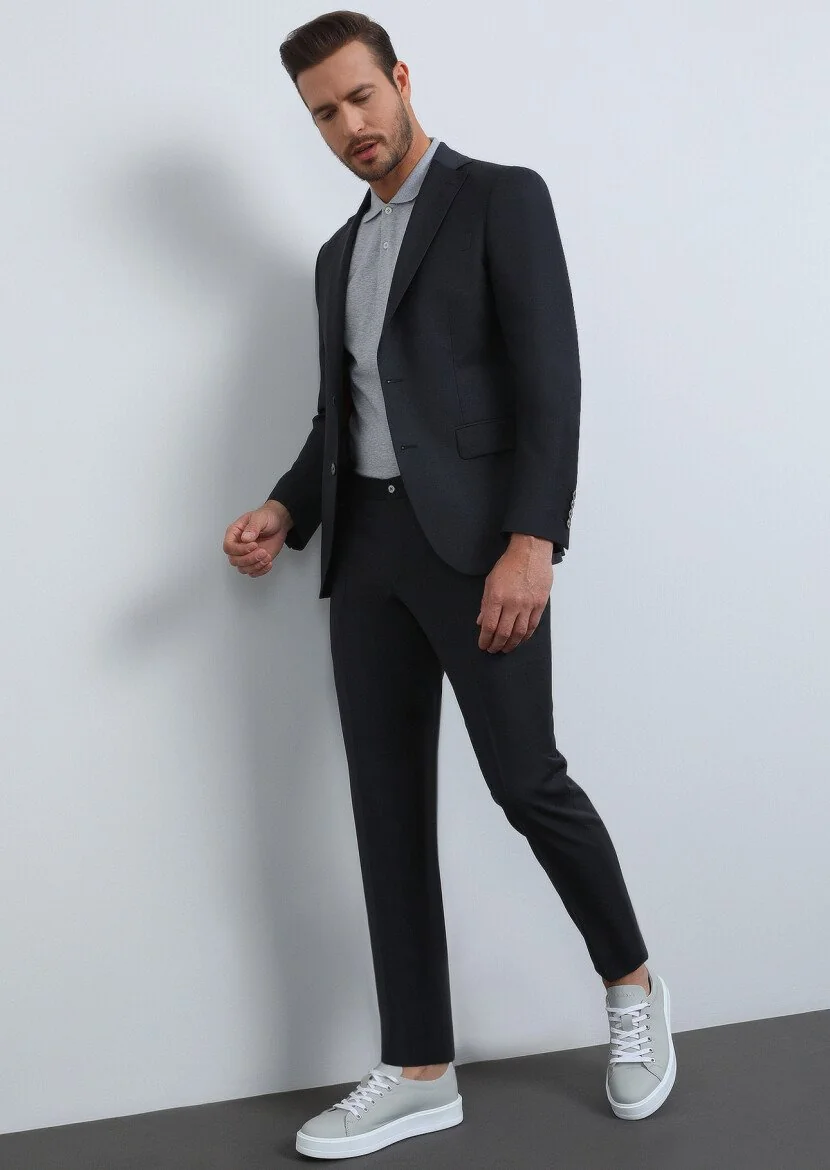 Hard Coal Plain Modern Fit 100% Wool Suit - 1