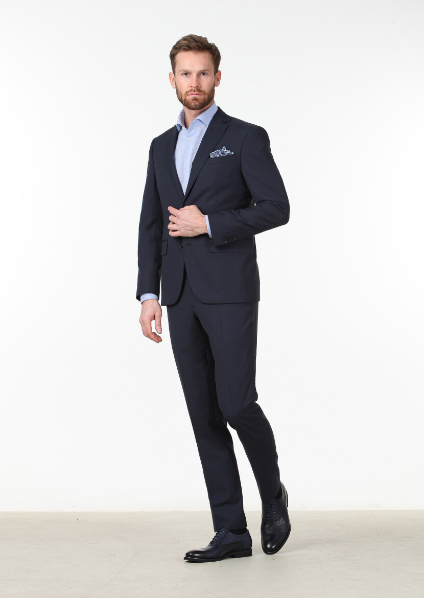Hard Coal Plain Modern Fit Wool Blended Suit - 2