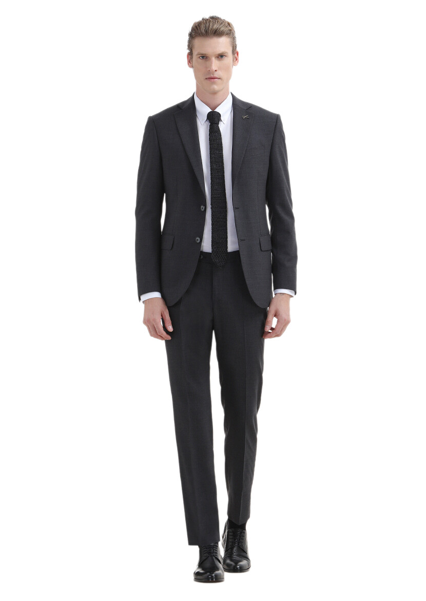 Hard Coal Plain Modern Fit Wool Blended Suit - 1