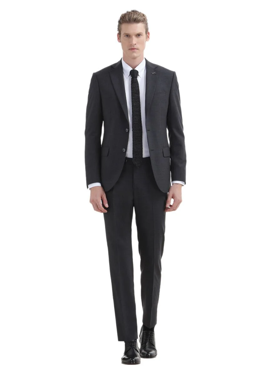 Hard Coal Plain Modern Fit Wool Blended Suit - 1