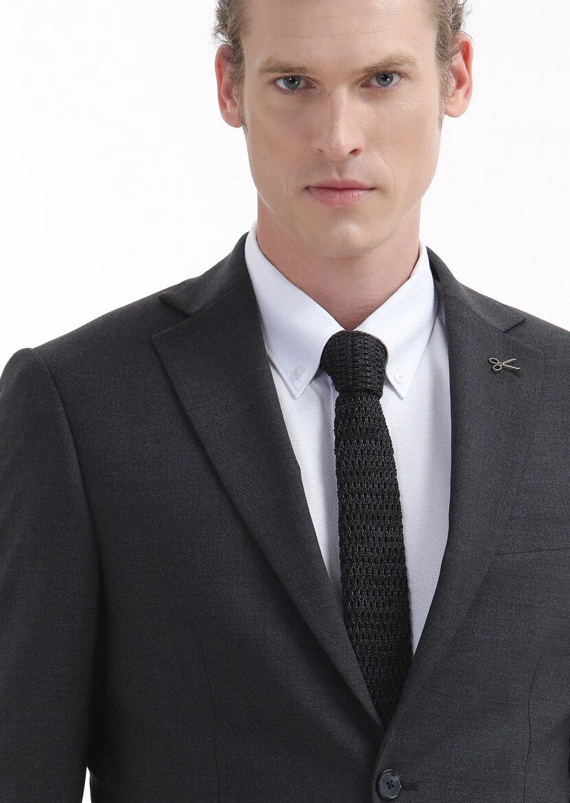 Hard Coal Plain Modern Fit Wool Blended Suit - 3