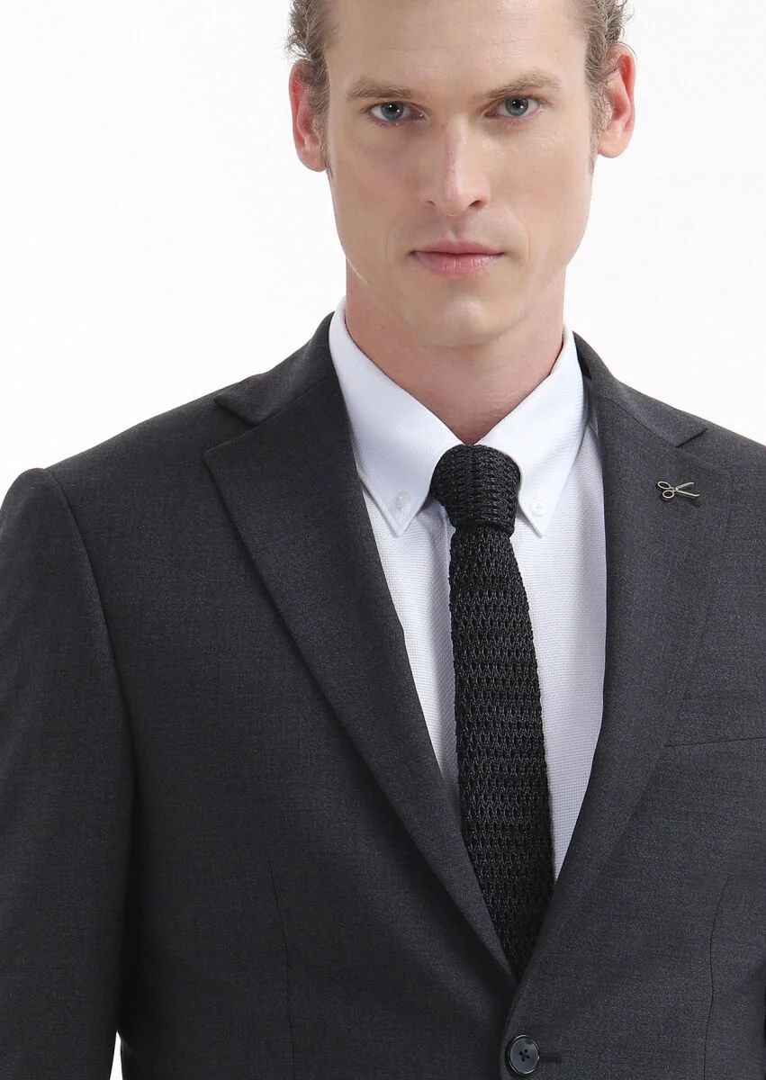 Hard Coal Plain Modern Fit Wool Blended Suit - 3