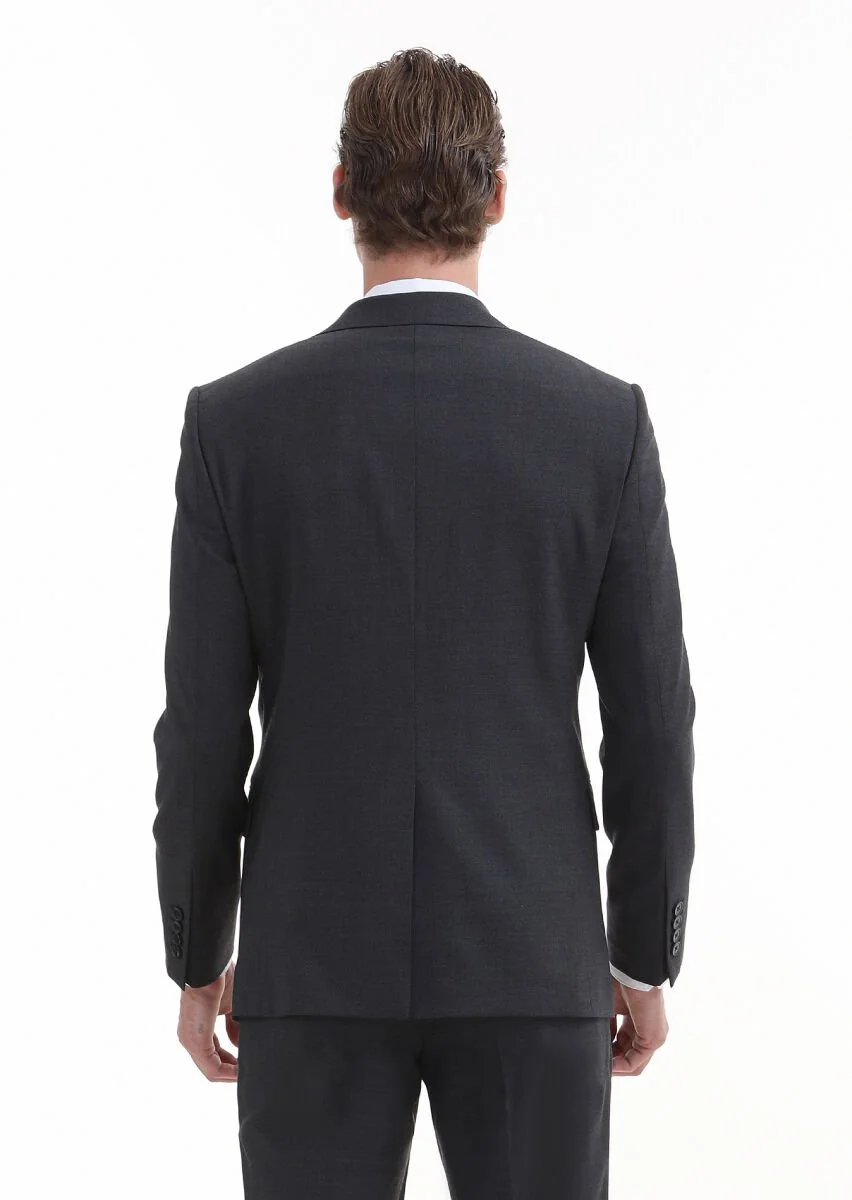 Hard Coal Plain Modern Fit Wool Blended Suit - 5