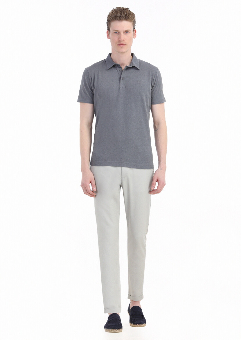 Hard Coal Plain Polo Neck Cotton Blended T-Shirt - 1