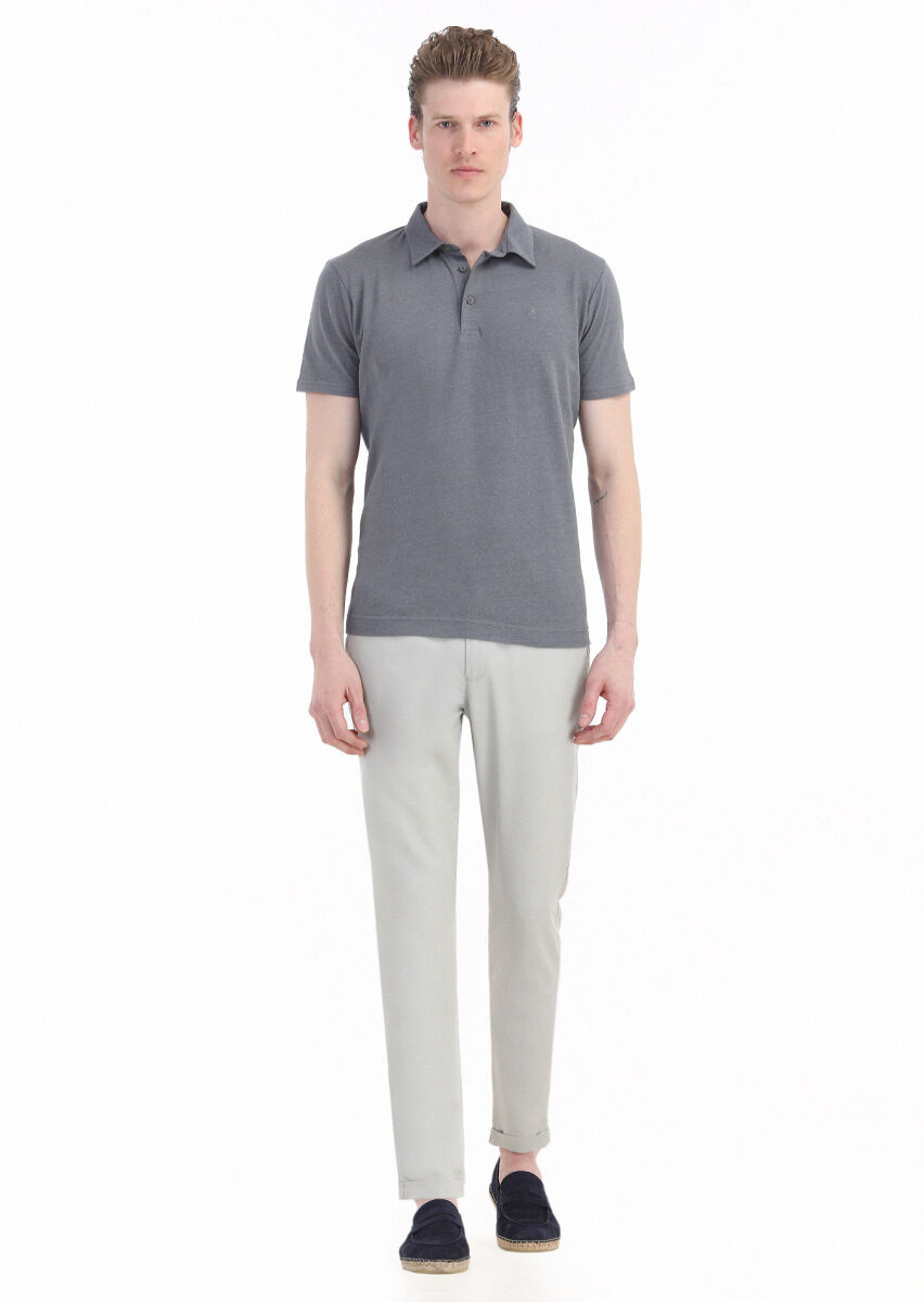 Hard Coal Plain Polo Neck Cotton Blended T-Shirt - 1