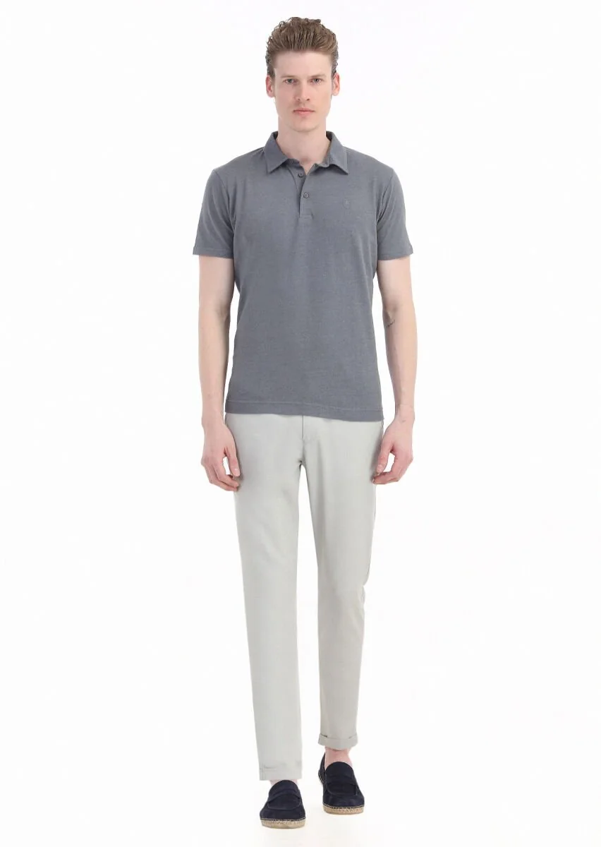 Hard Coal Plain Polo Neck Cotton Blended T-Shirt - 1