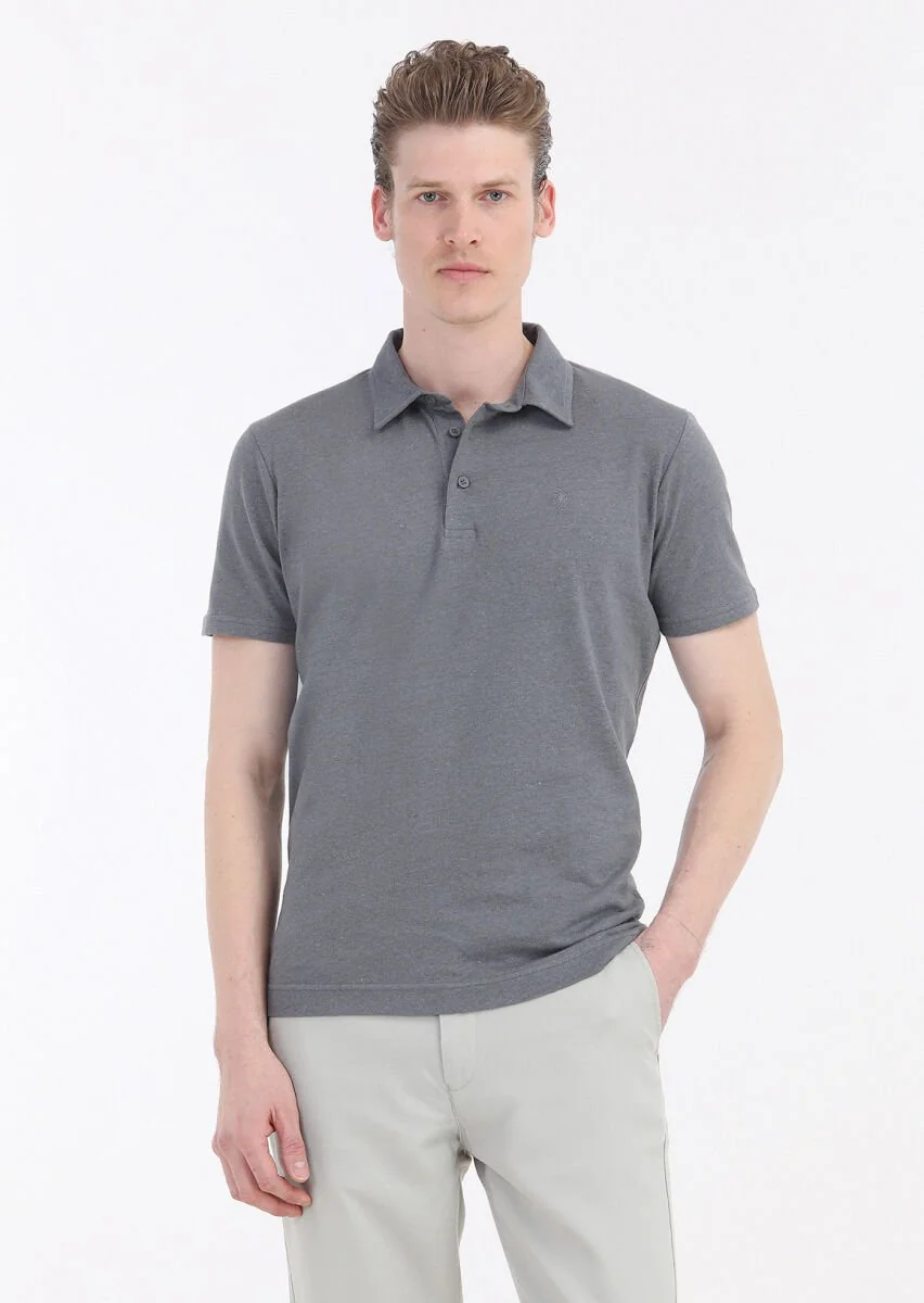 Hard Coal Plain Polo Neck Cotton Blended T-Shirt - 2