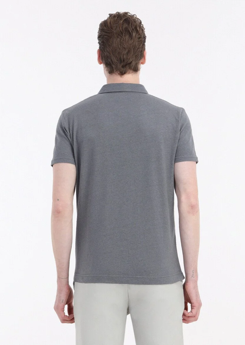 Hard Coal Plain Polo Neck Cotton Blended T-Shirt - 5