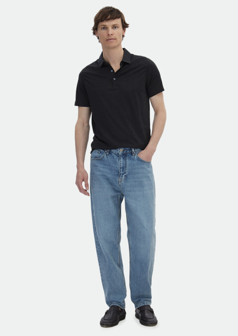 Hard Coal Plain Polo Neck Silk Blended T-Shirt 