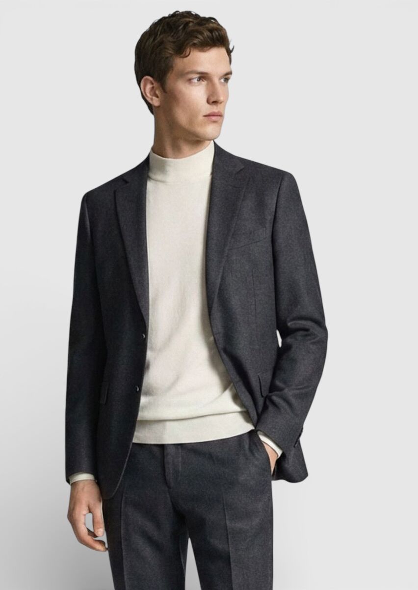 Hard Coal Plain Regular Fit 100% Wool Suit - 3