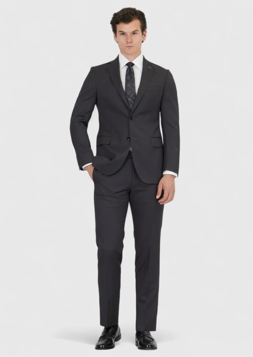 Hard Coal Plain Regular Fit 100% Wool Suit - 2
