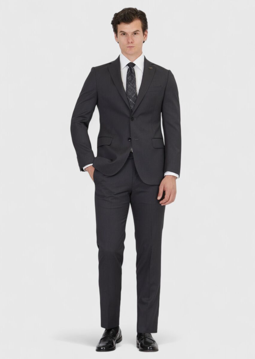 Hard Coal Plain Regular Fit 100% Wool Suit - 2