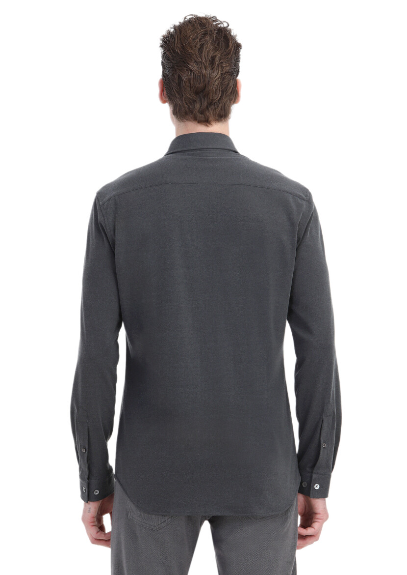 Hard Coal Plain Regular Fit Long Weaving Casual Shirt - 5