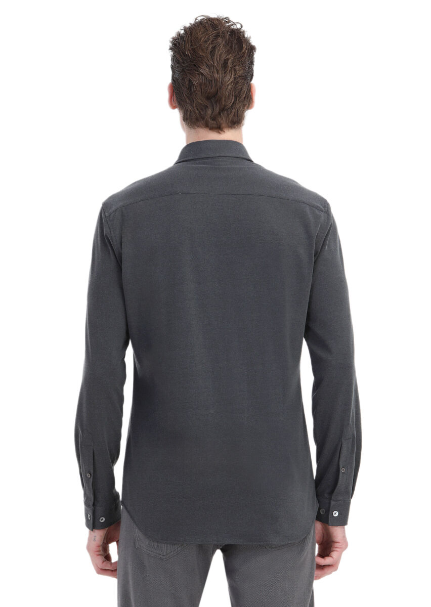 Hard Coal Plain Regular Fit Long Weaving Casual Shirt - 5
