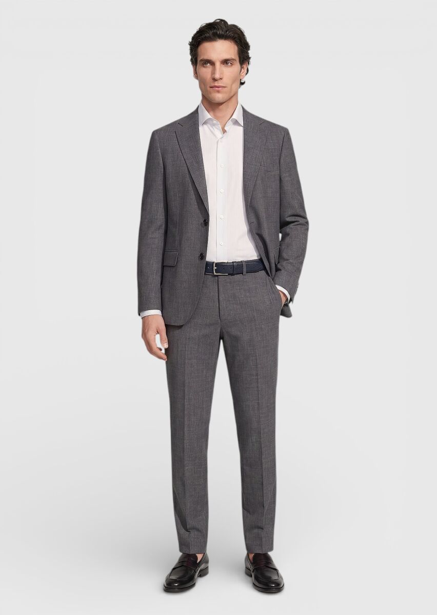 Hard Coal Plain Regular Fit Silk Blended Suit - 3