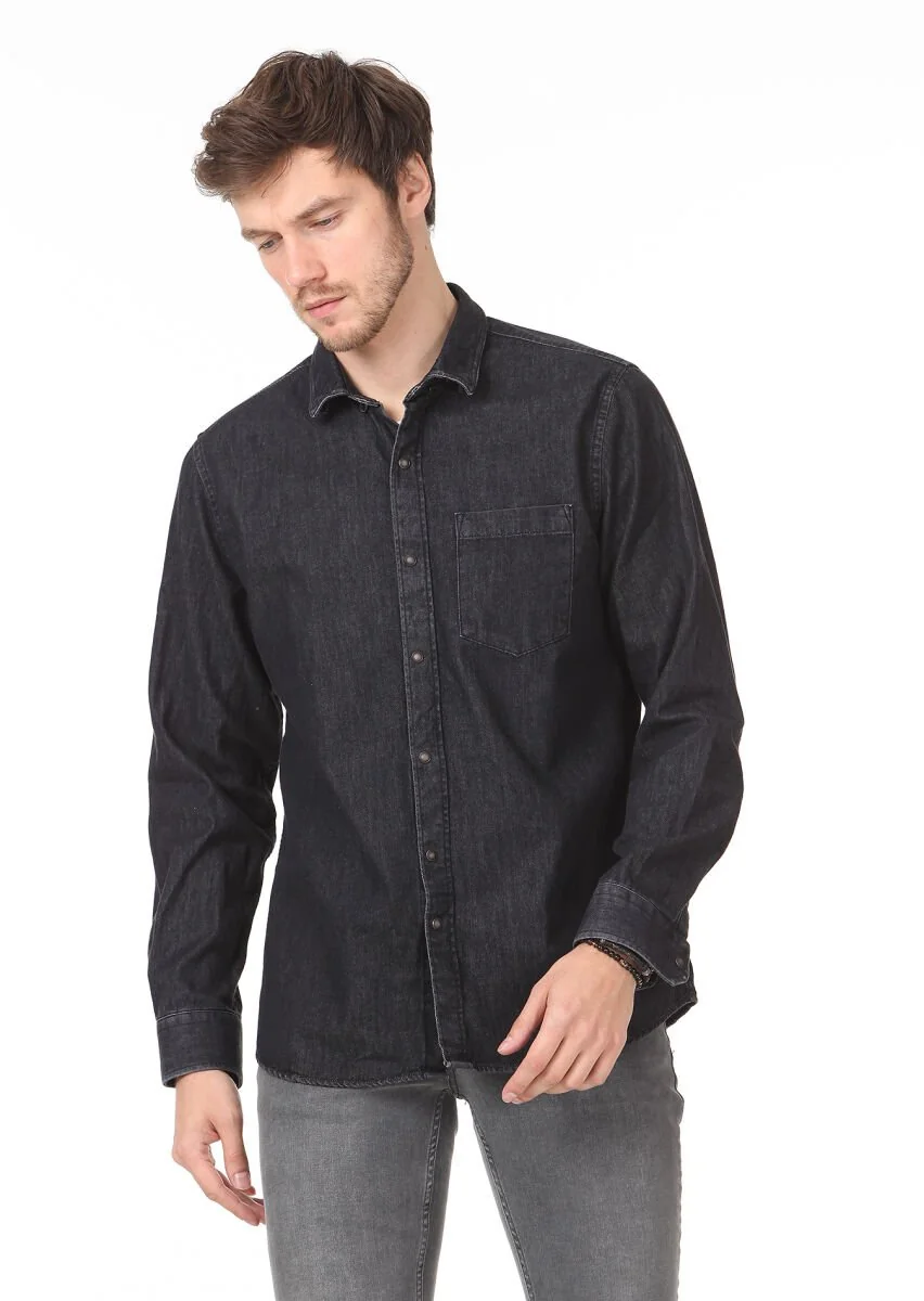 Hard Coal Plain Regular Fit Weaving Casual 100% Cotton Shirt - 2