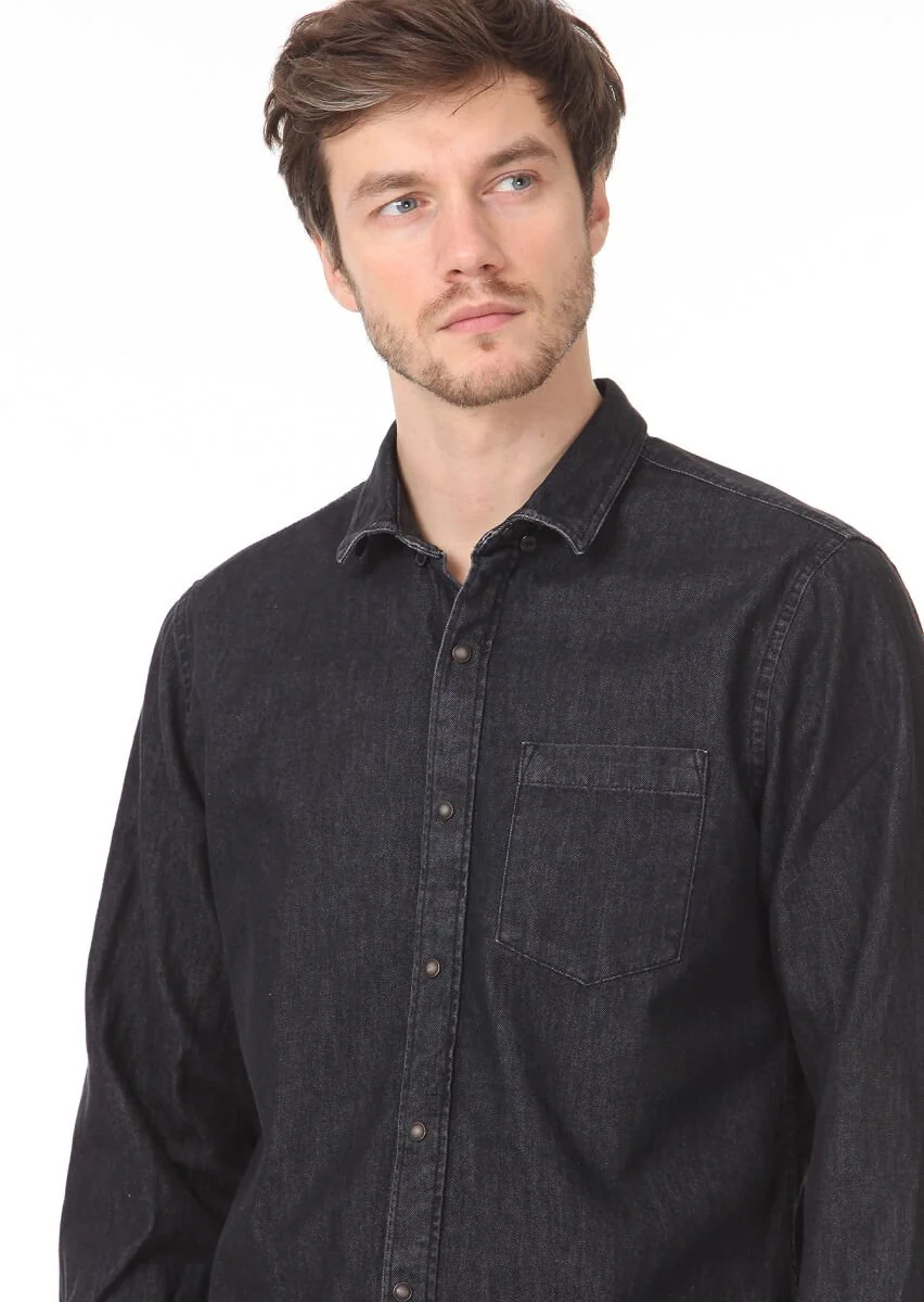 Hard Coal Plain Regular Fit Weaving Casual 100% Cotton Shirt - 3