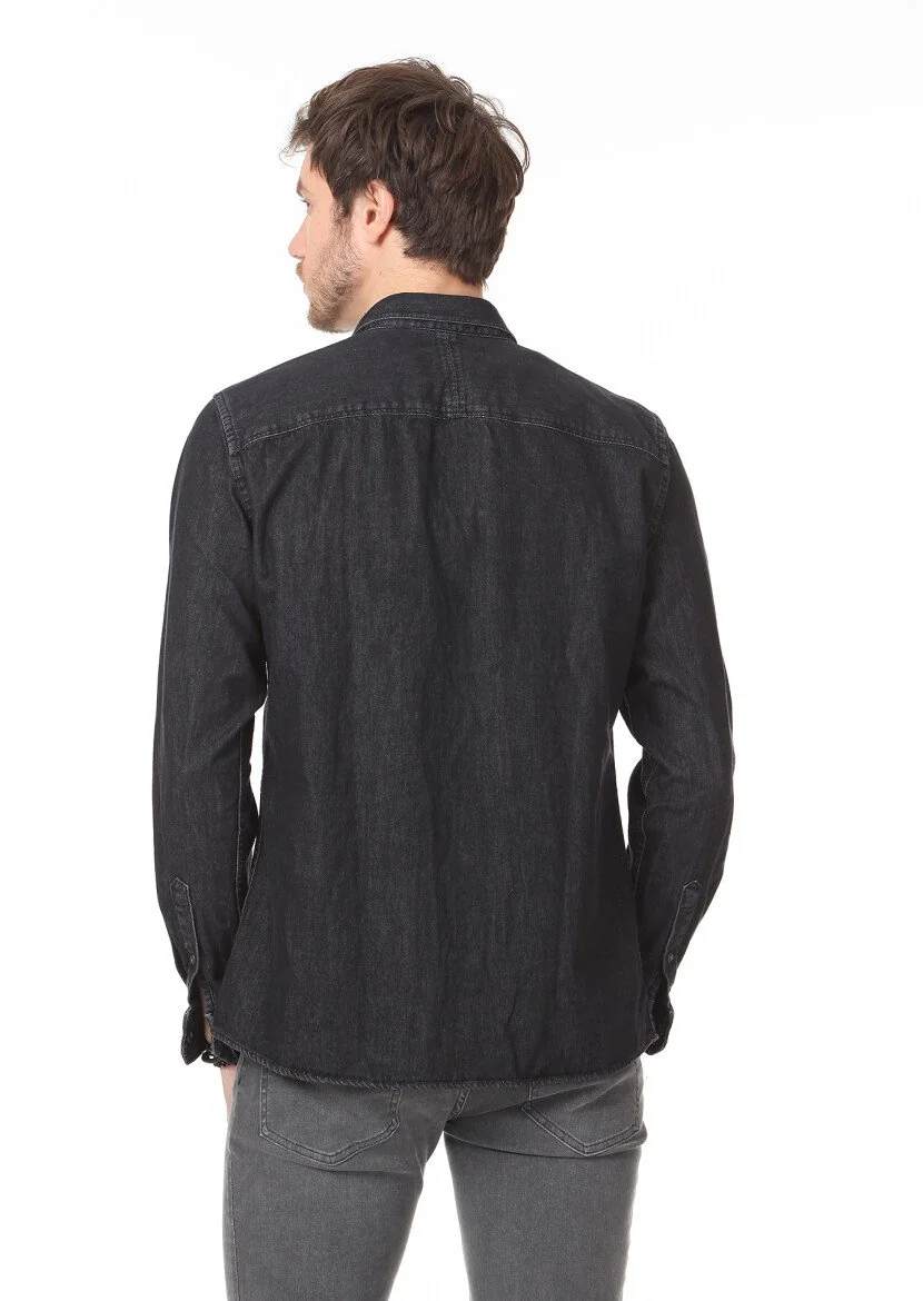 Hard Coal Plain Regular Fit Weaving Casual 100% Cotton Shirt - 5