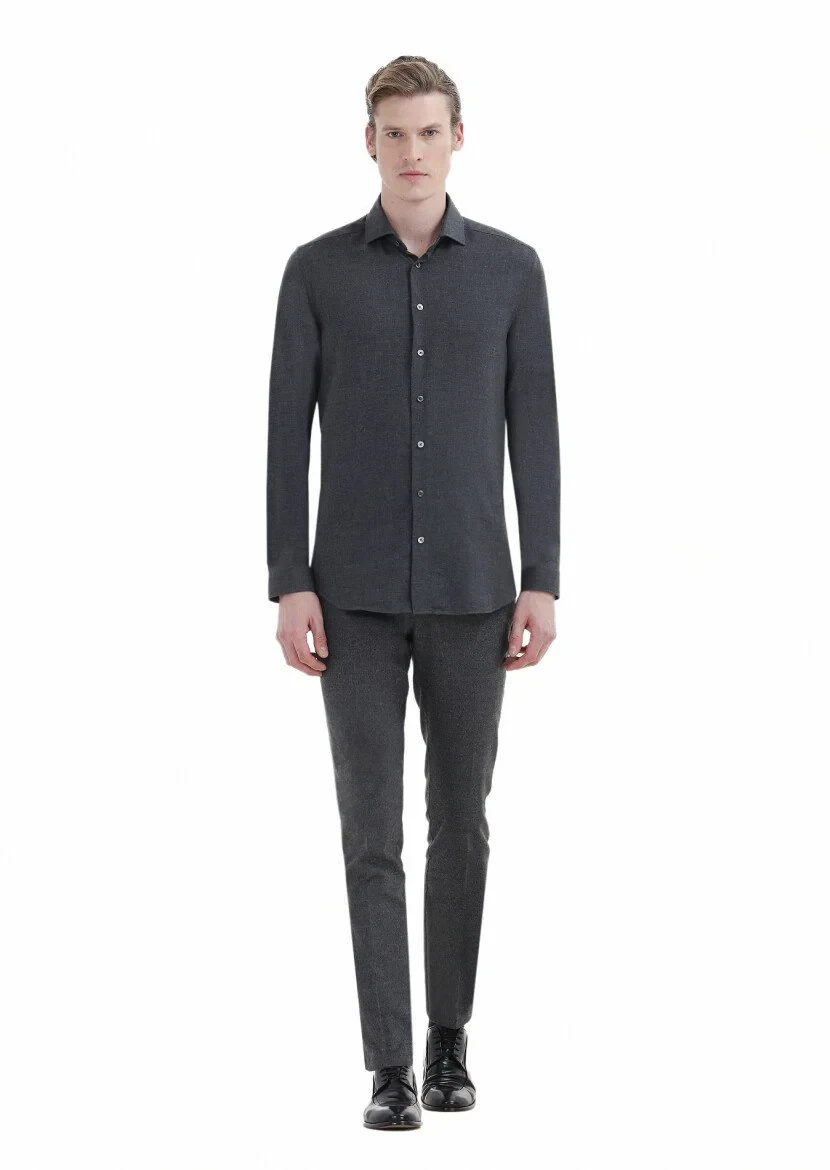 Hard Coal Plain Regular Fit Weaving Casual Cotton Blended Shirt - 3