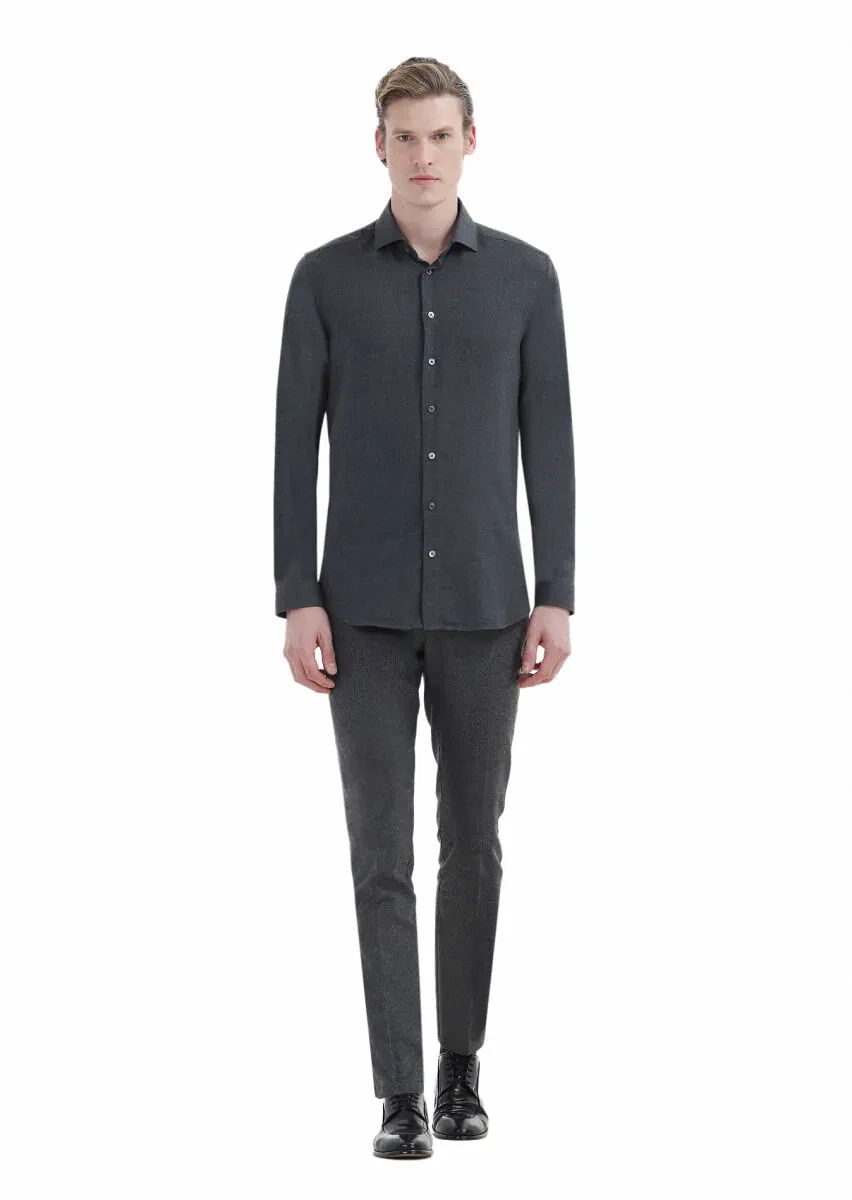 Hard Coal Plain Regular Fit Weaving Casual Cotton Blended Shirt - 3
