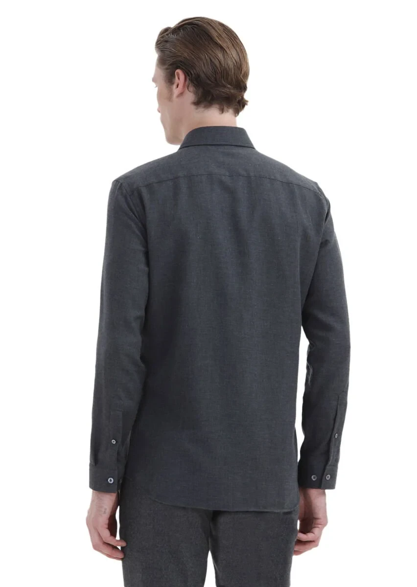 Hard Coal Plain Regular Fit Weaving Casual Cotton Blended Shirt - 6