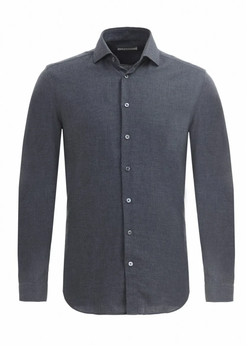 Hard Coal Plain Regular Fit Weaving Casual Cotton Blended Shirt - 7