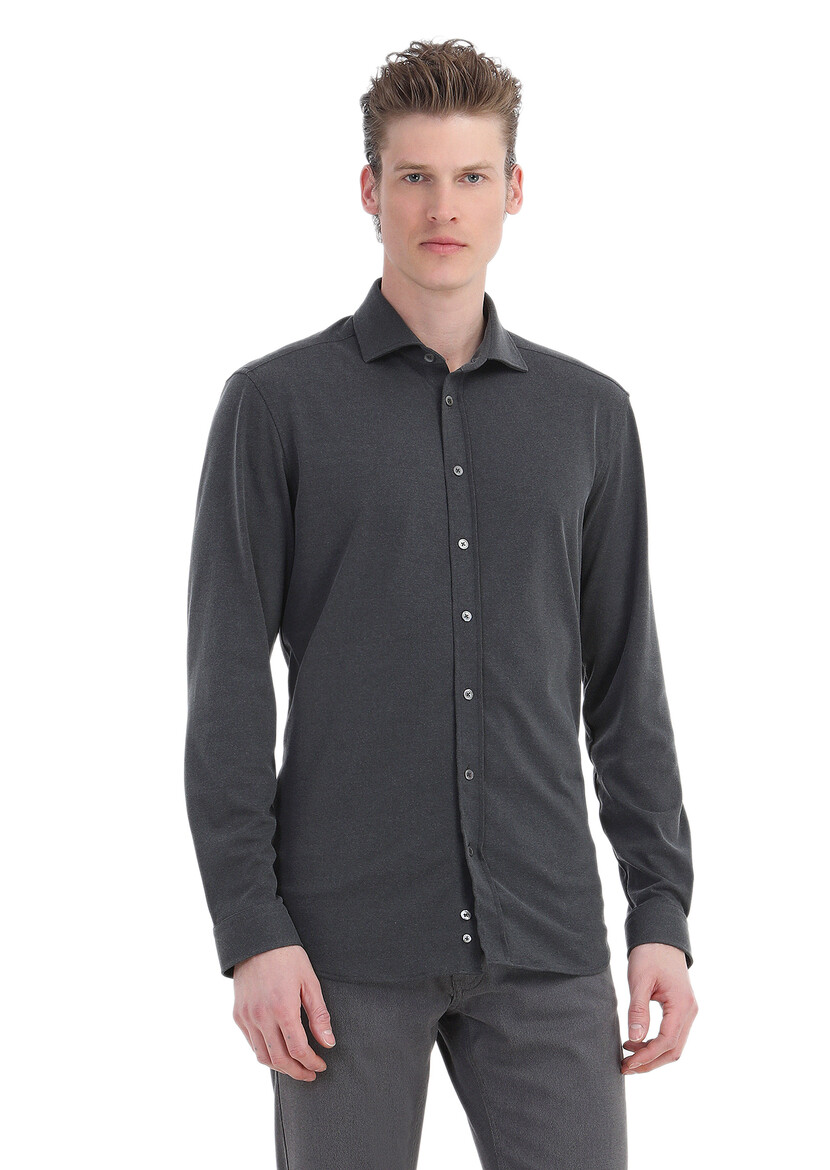 Hard Coal Plain Regular Fit Weaving Casual Shirt 