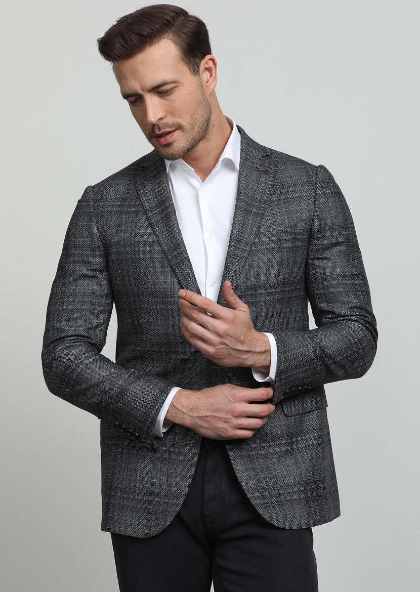 Hard Coal Plain Regular Fit Wool Blended Jacket - 3