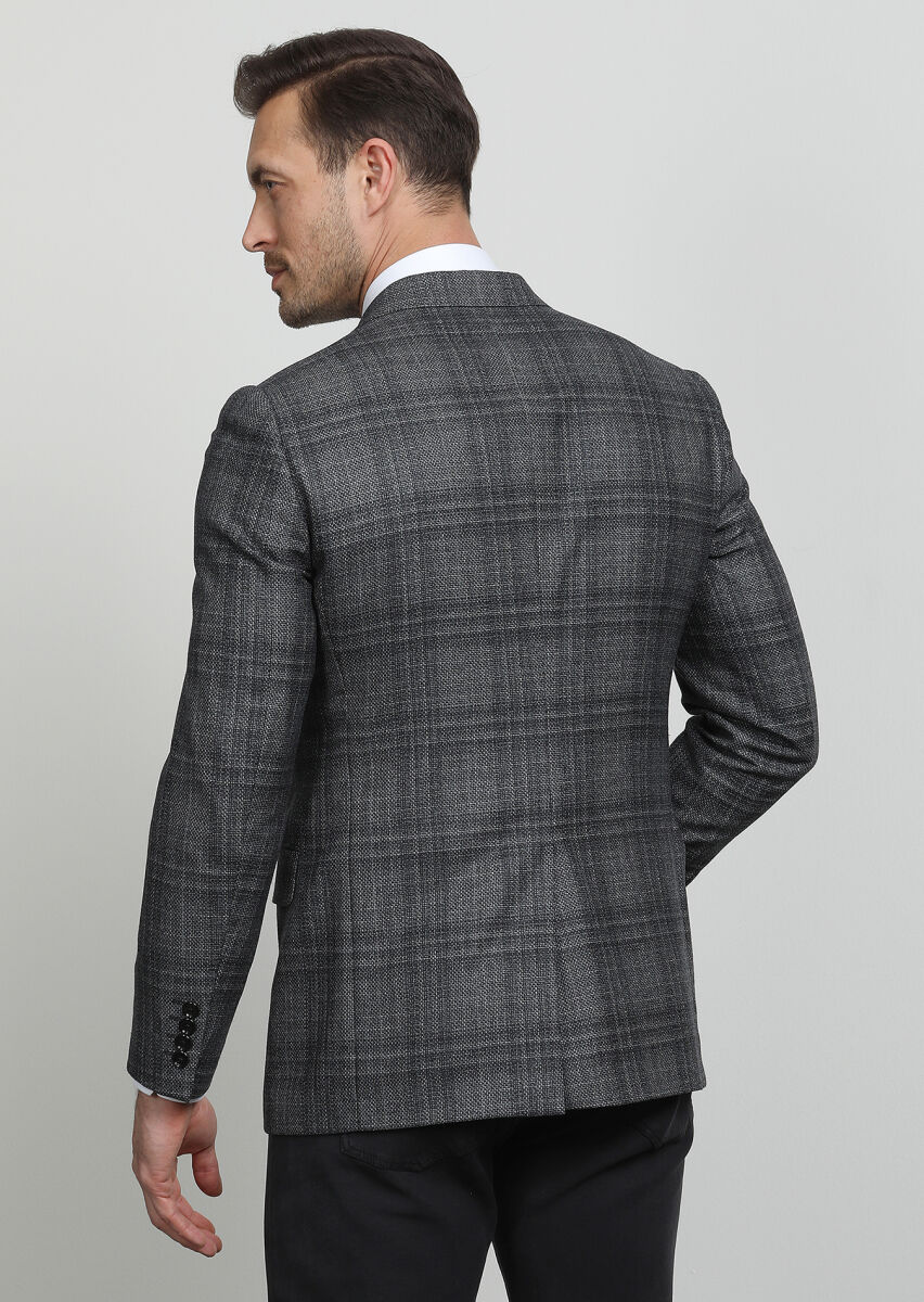 Hard Coal Plain Regular Fit Wool Blended Jacket - 4