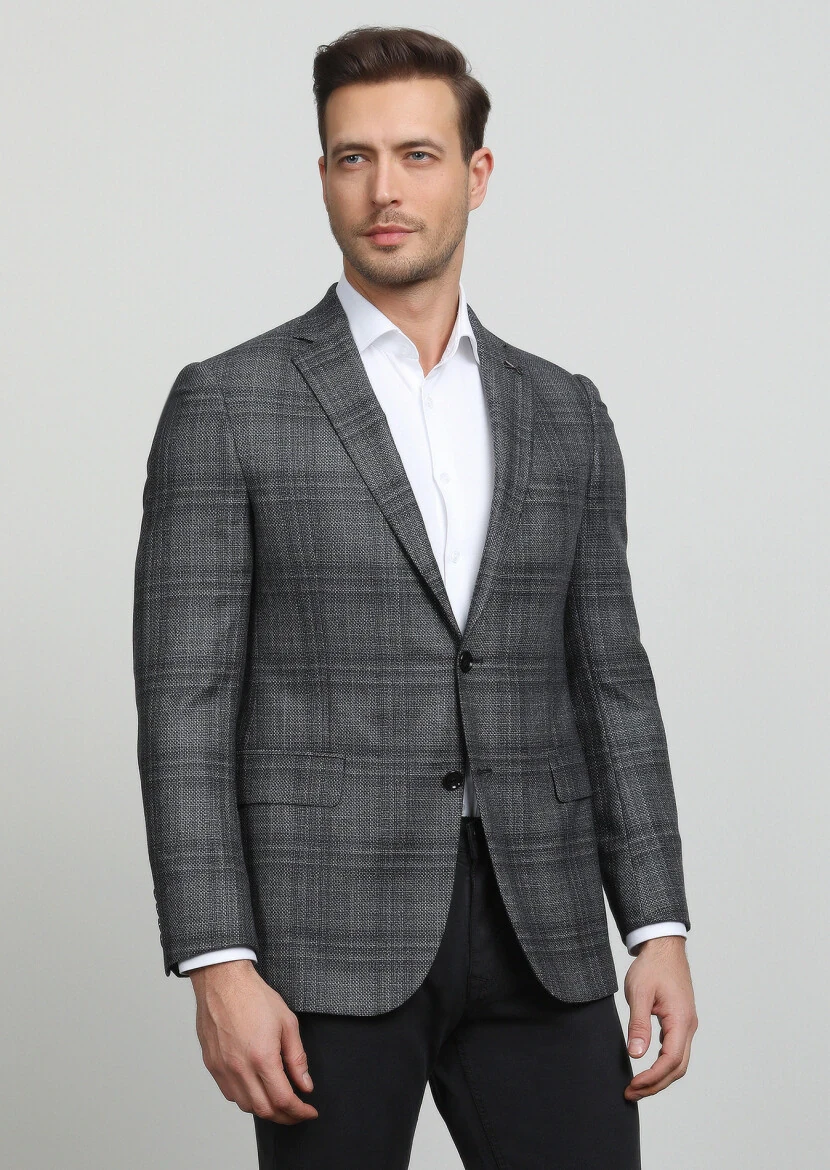 Hard Coal Plain Regular Fit Wool Blended Jacket - 1