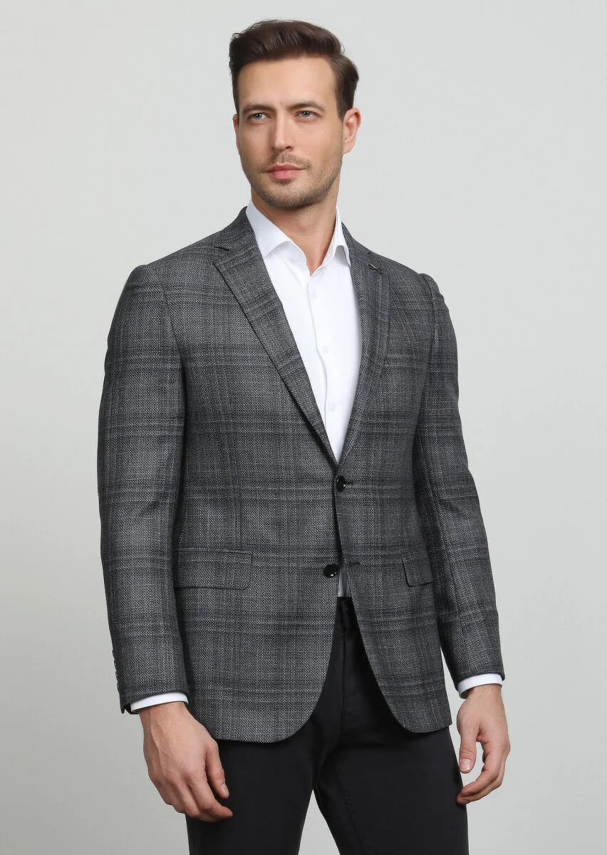 Hard Coal Plain Regular Fit Wool Blended Jacket - 1