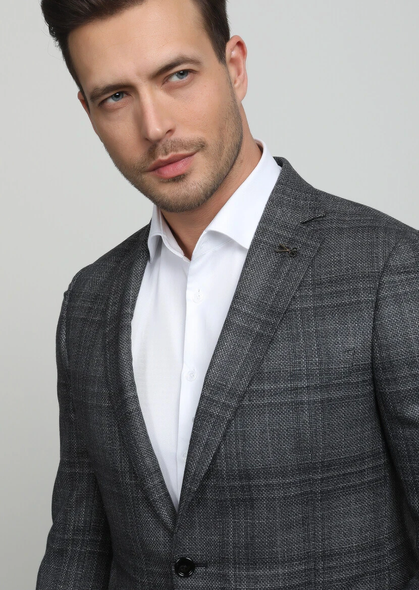 Hard Coal Plain Regular Fit Wool Blended Jacket - 2