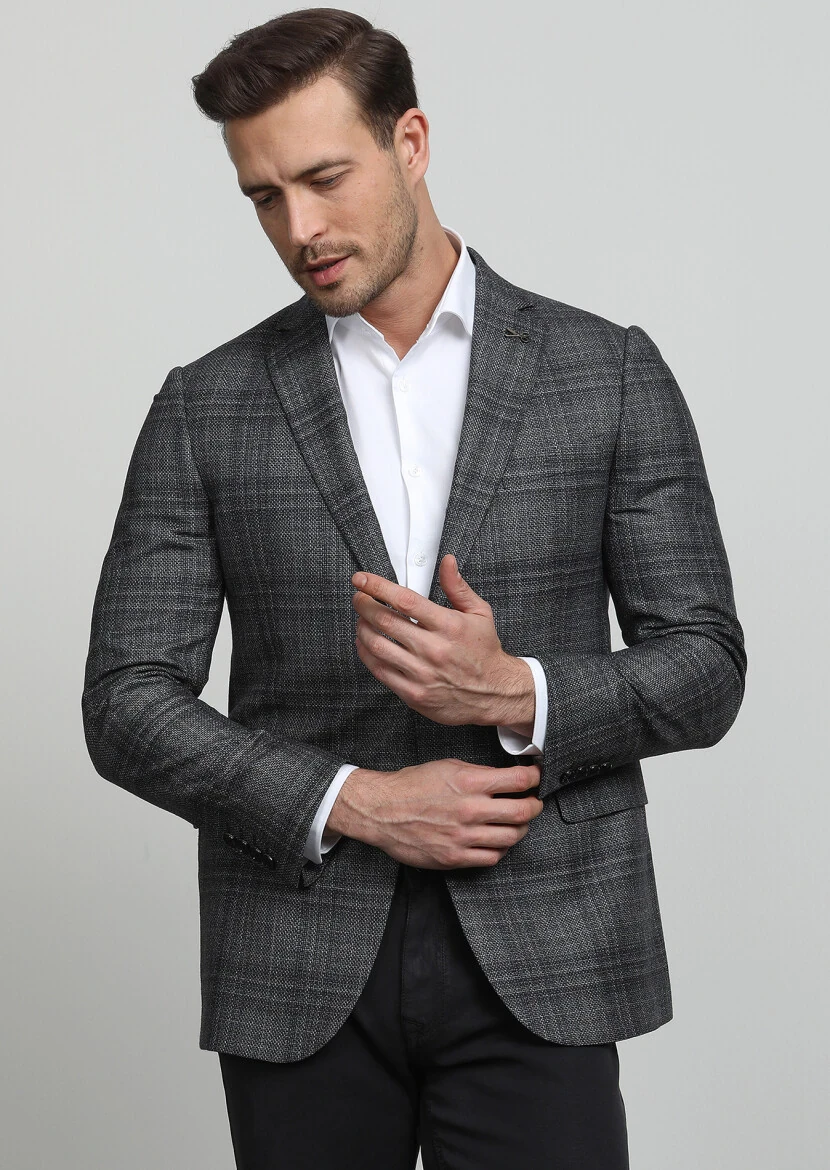 Hard Coal Plain Regular Fit Wool Blended Jacket - 3