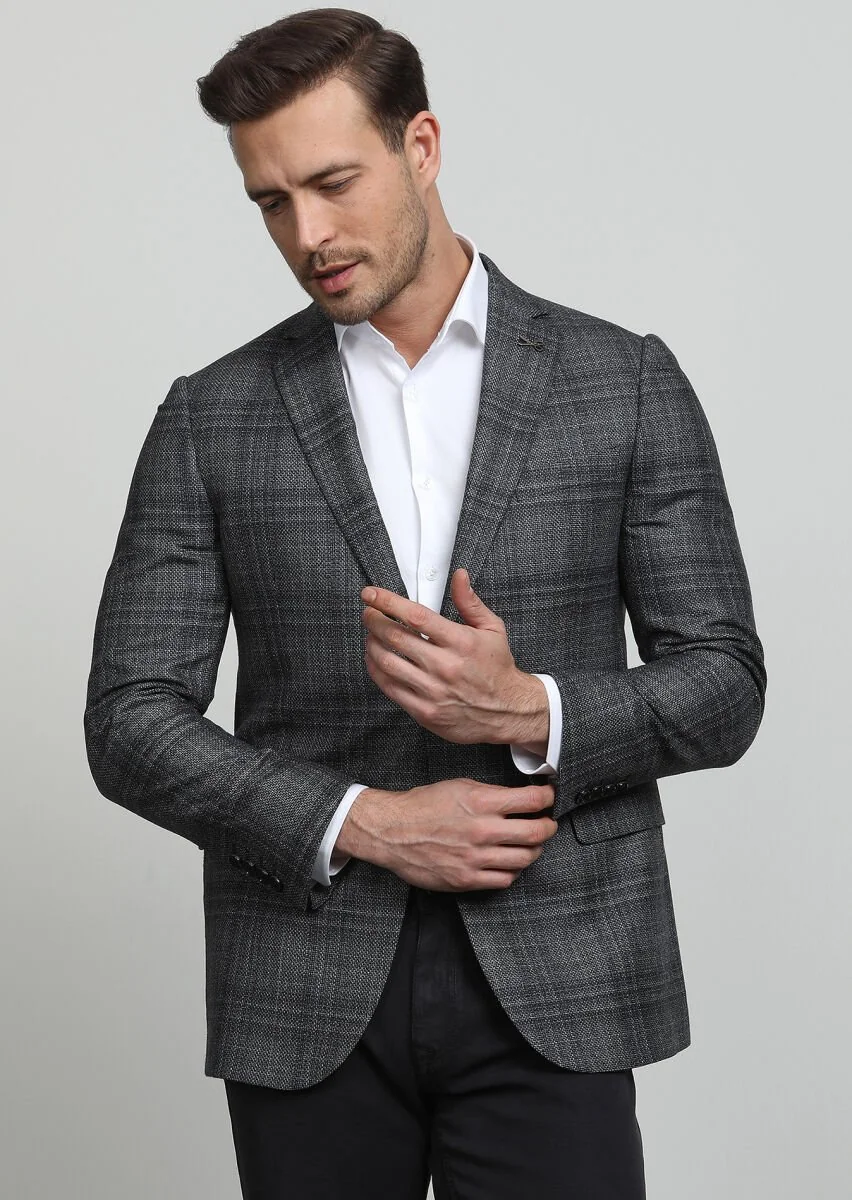 Hard Coal Plain Regular Fit Wool Blended Jacket - 3