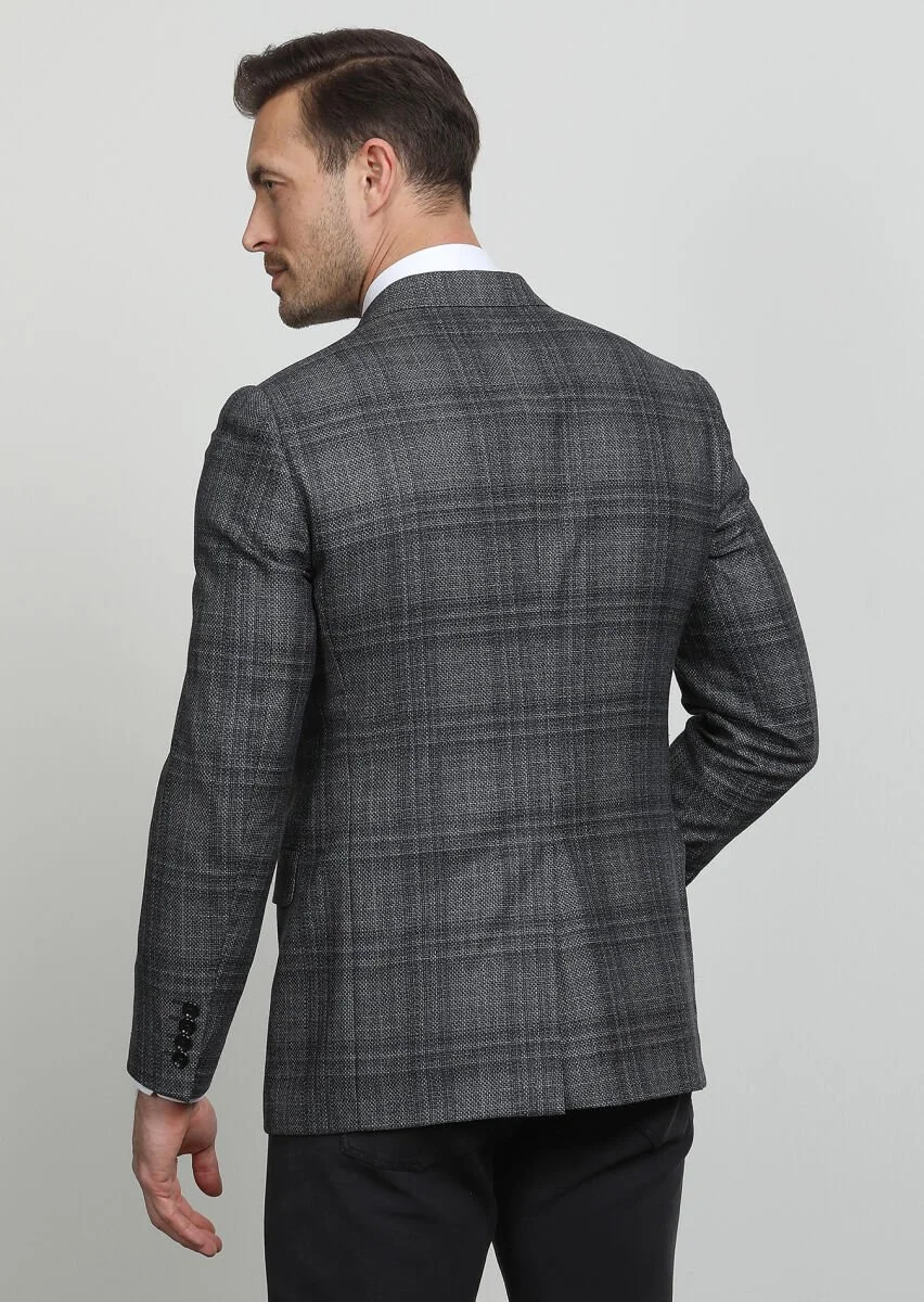 Hard Coal Plain Regular Fit Wool Blended Jacket - 4