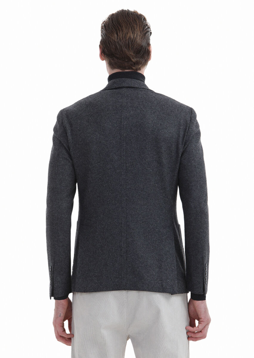 Hard Coal Plain Shirt Shoulder Slim Fit Wool Blended Jacket - 4