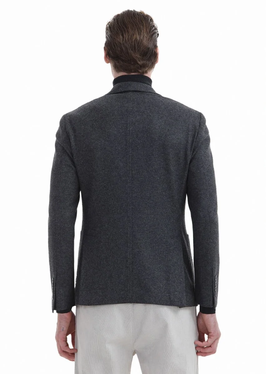 Hard Coal Plain Shirt Shoulder Slim Fit Wool Blended Jacket - 6