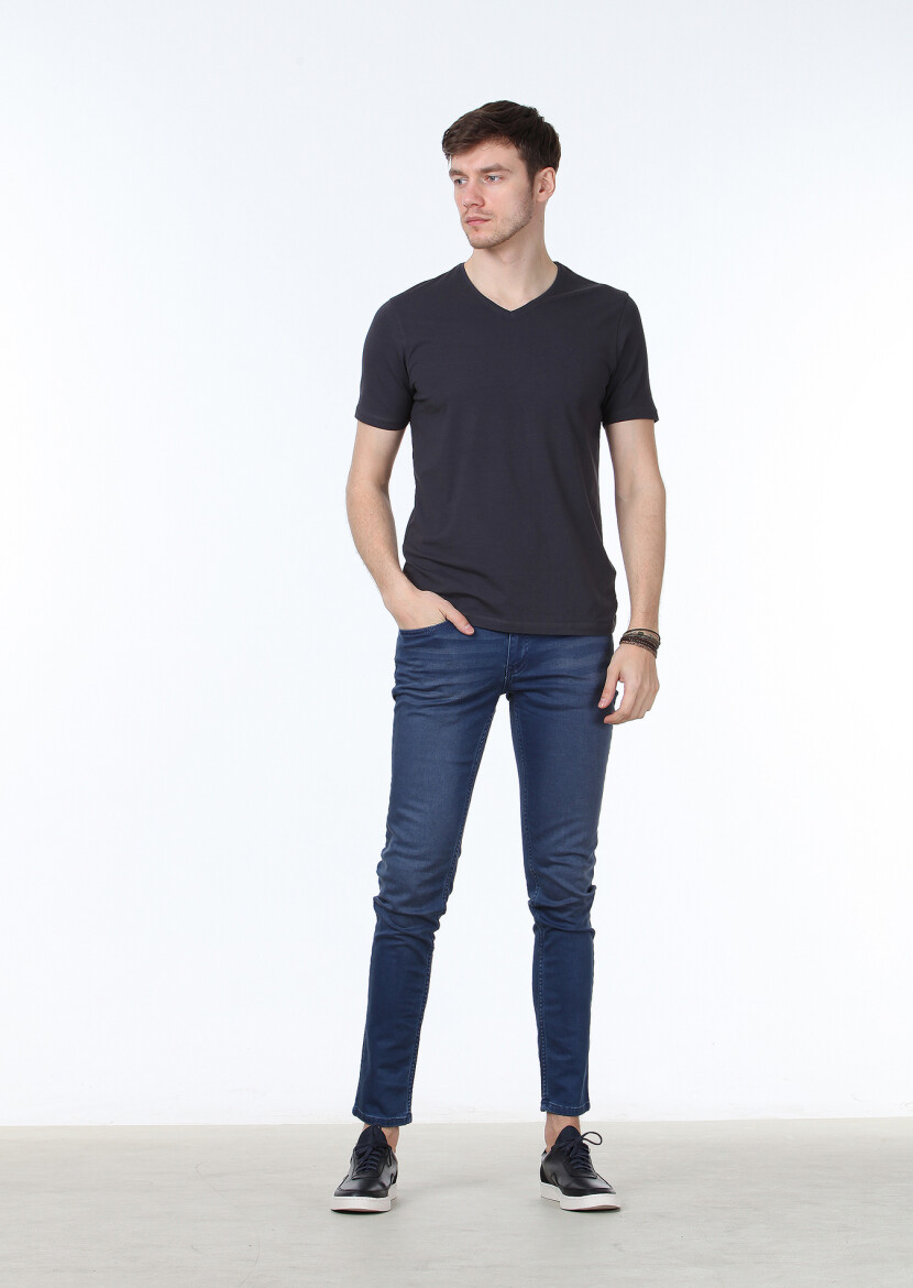 Hard Coal Plain V-Neck Cotton Blended T-Shirt 