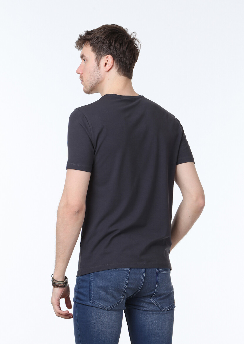 Hard Coal Plain V-Neck Cotton Blended T-Shirt - 4