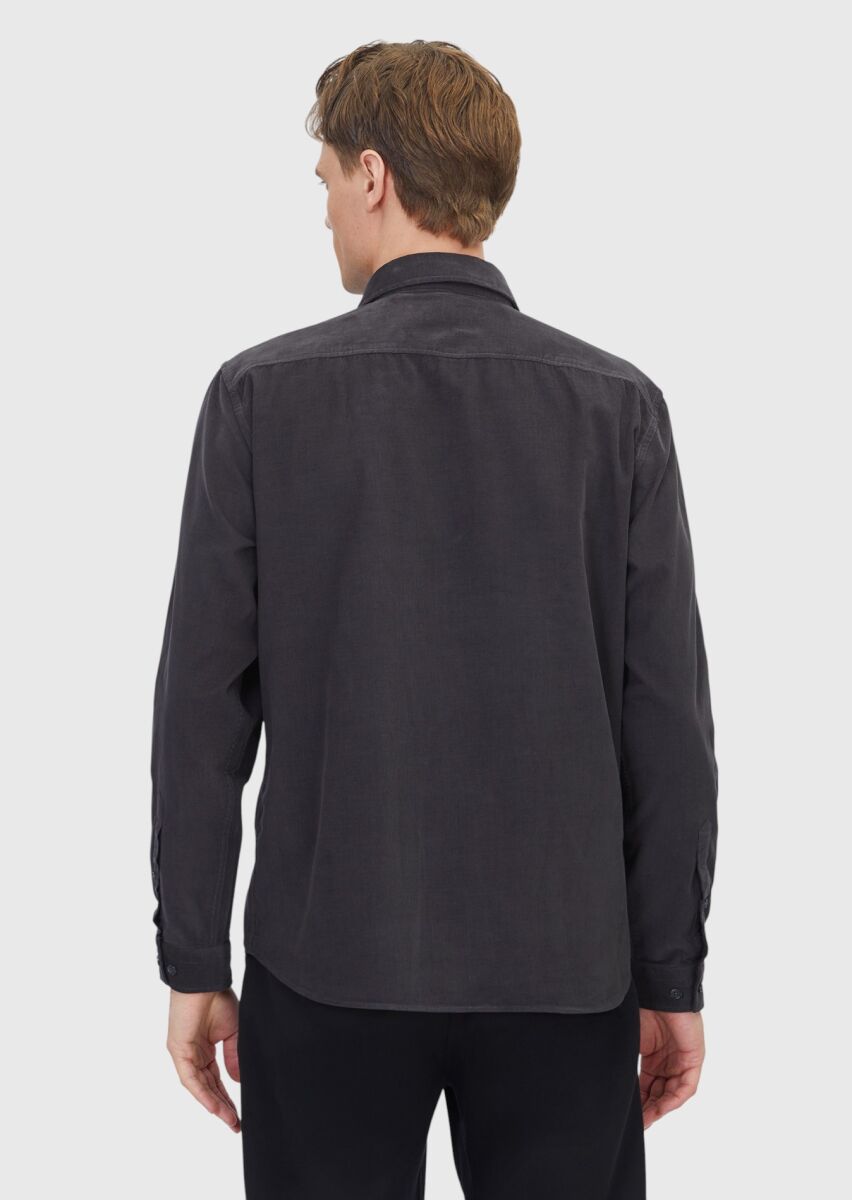 Hard Coal Plain Weaving Casual 100% Cotton Shirt - 4